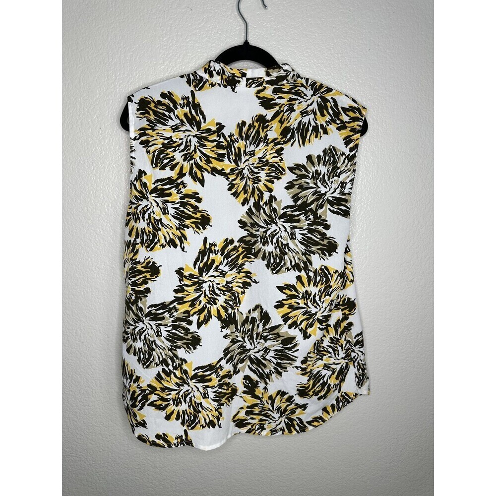 Jones New York Blouse Womens 16 White Yellow Black Sleeveless Floral Top Shell - Picture 5 of 5